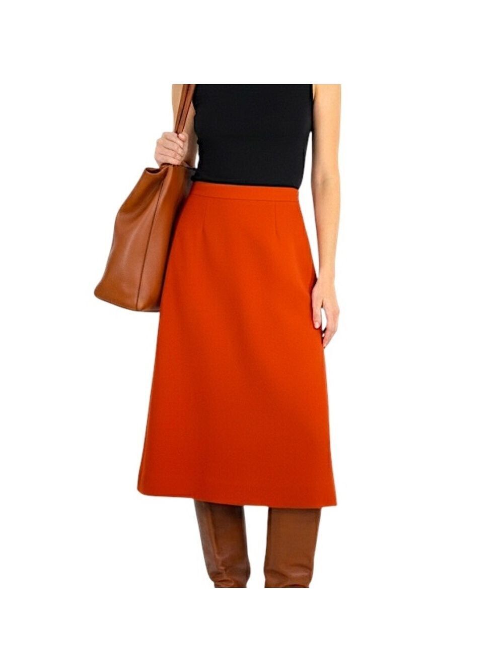 Vintage 70s burnt orange polyester double knit a line old money midi skirt 8
